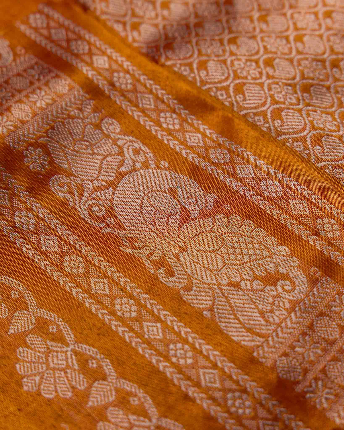 Beige & Rust Muniya Border Pure Tissue Gadwal