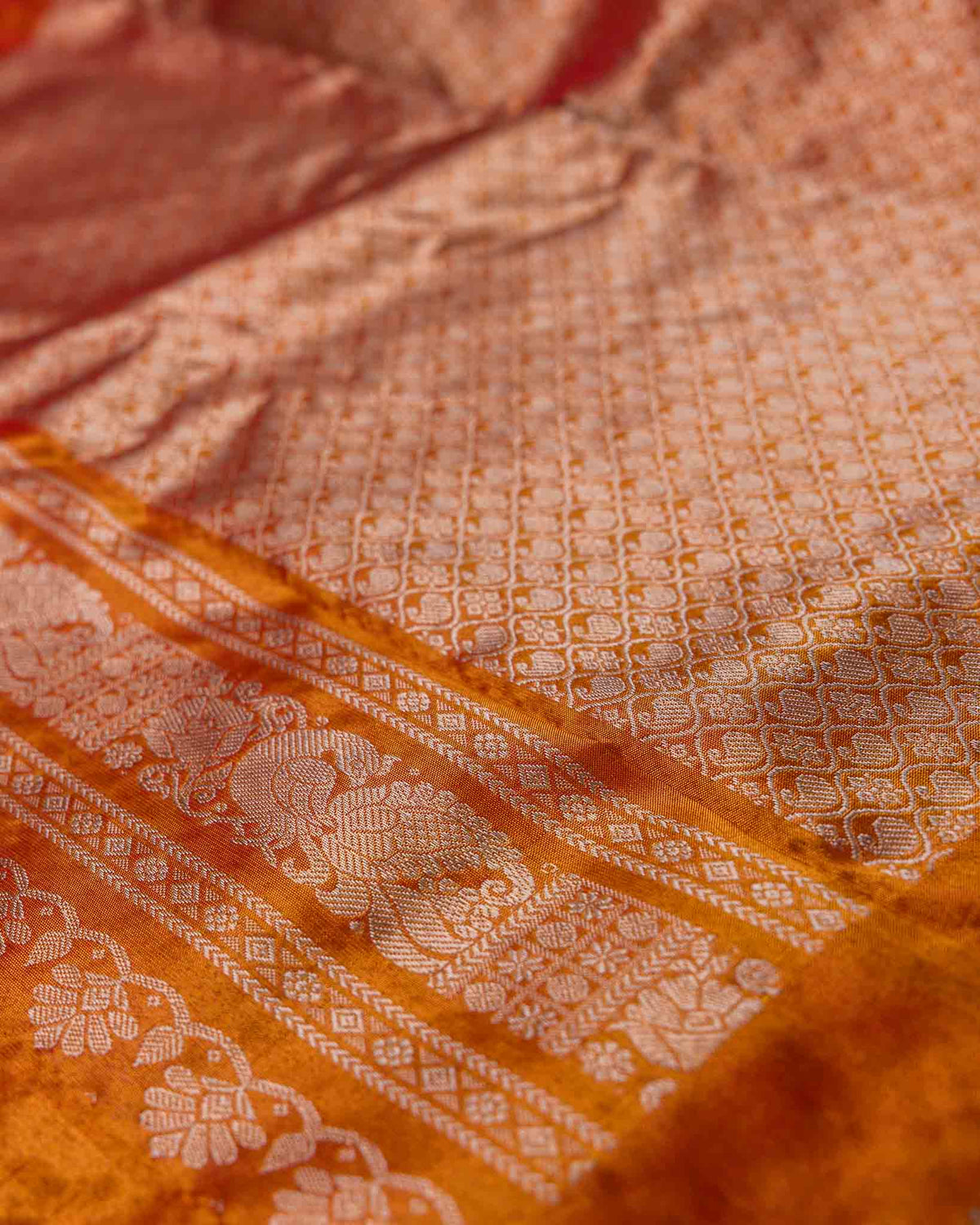 Beige & Rust Muniya Border Pure Tissue Gadwal