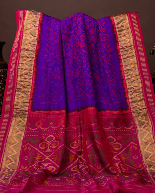 Royal Purple & Rani Pink Pure Patola Bandhani Saree