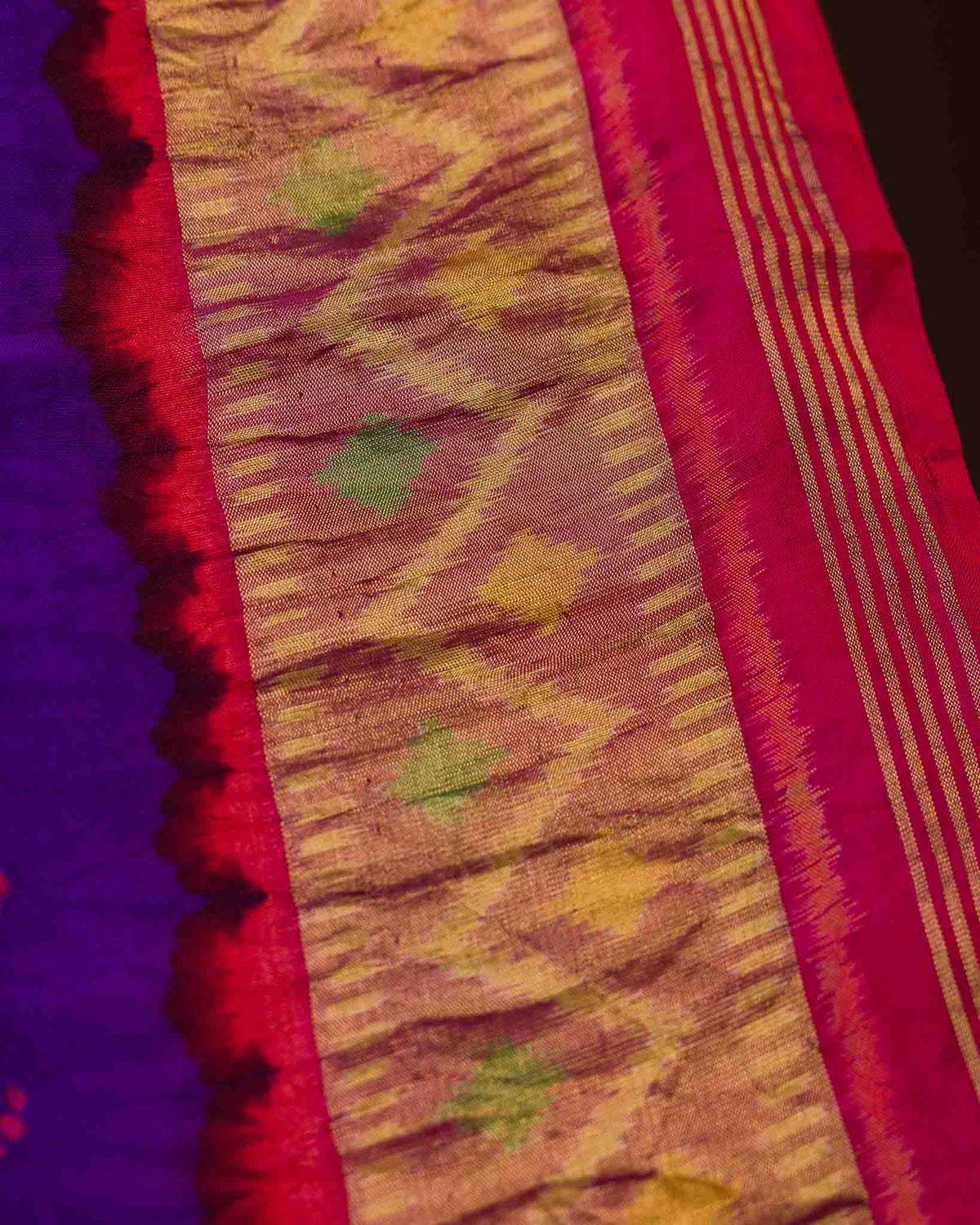 Royal Purple & Rani Pink Pure Patola Bandhani Saree