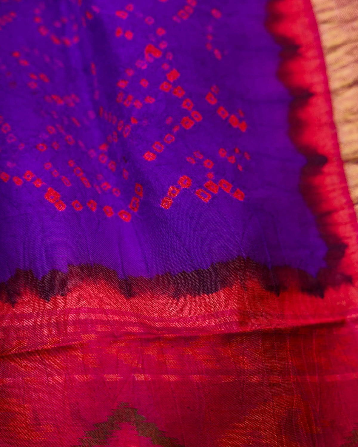 Royal Purple & Rani Pink Pure Patola Bandhani Saree