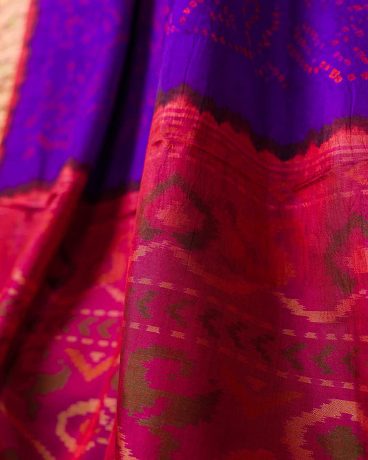 Royal Purple & Rani Pink Pure Patola Bandhani Saree