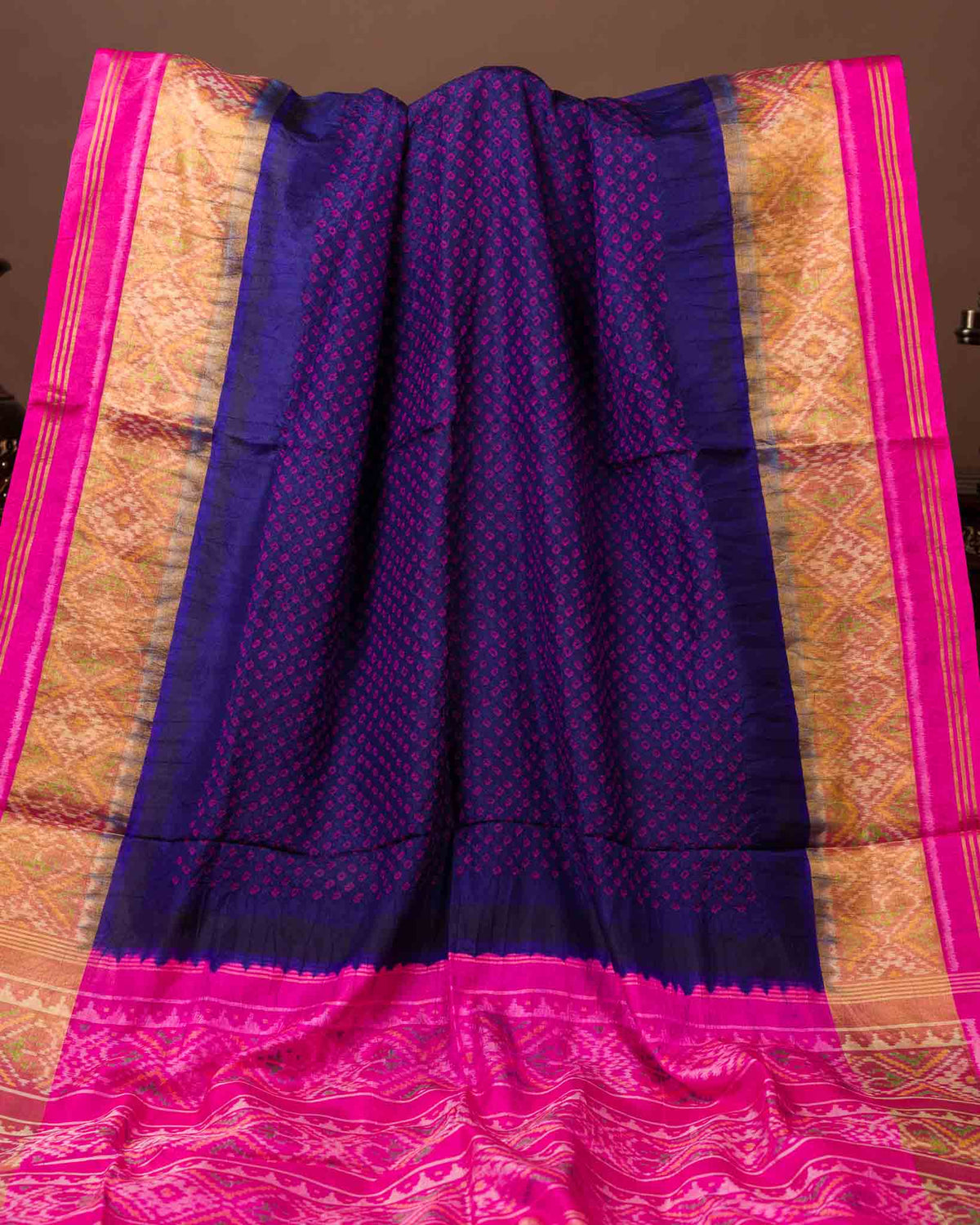 Bluish Purple & Rani Pink Patola Bandhani Saree