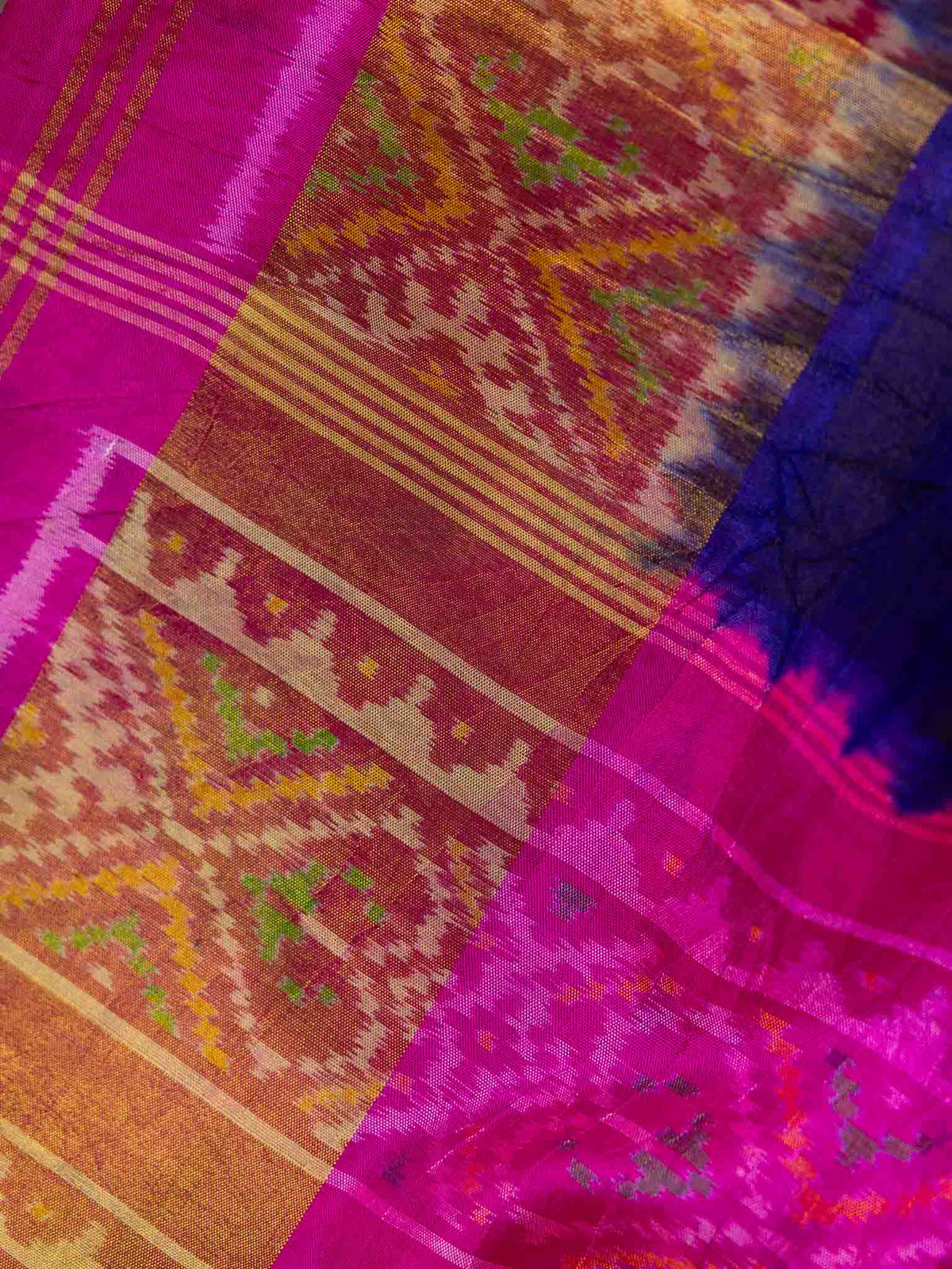 Bluish Purple & Rani Pink Patola Bandhani Saree