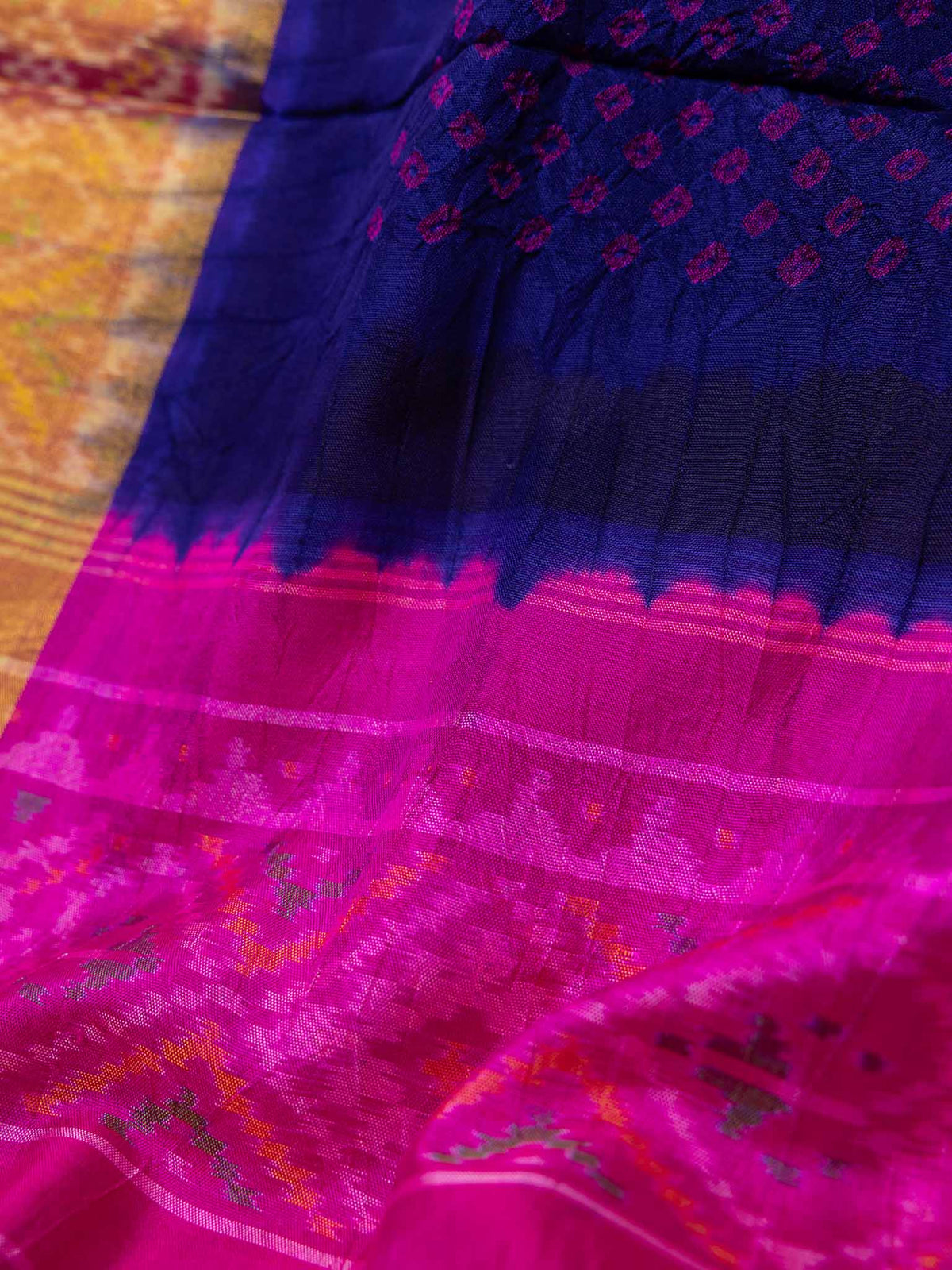 Bluish Purple & Rani Pink Patola Bandhani Saree