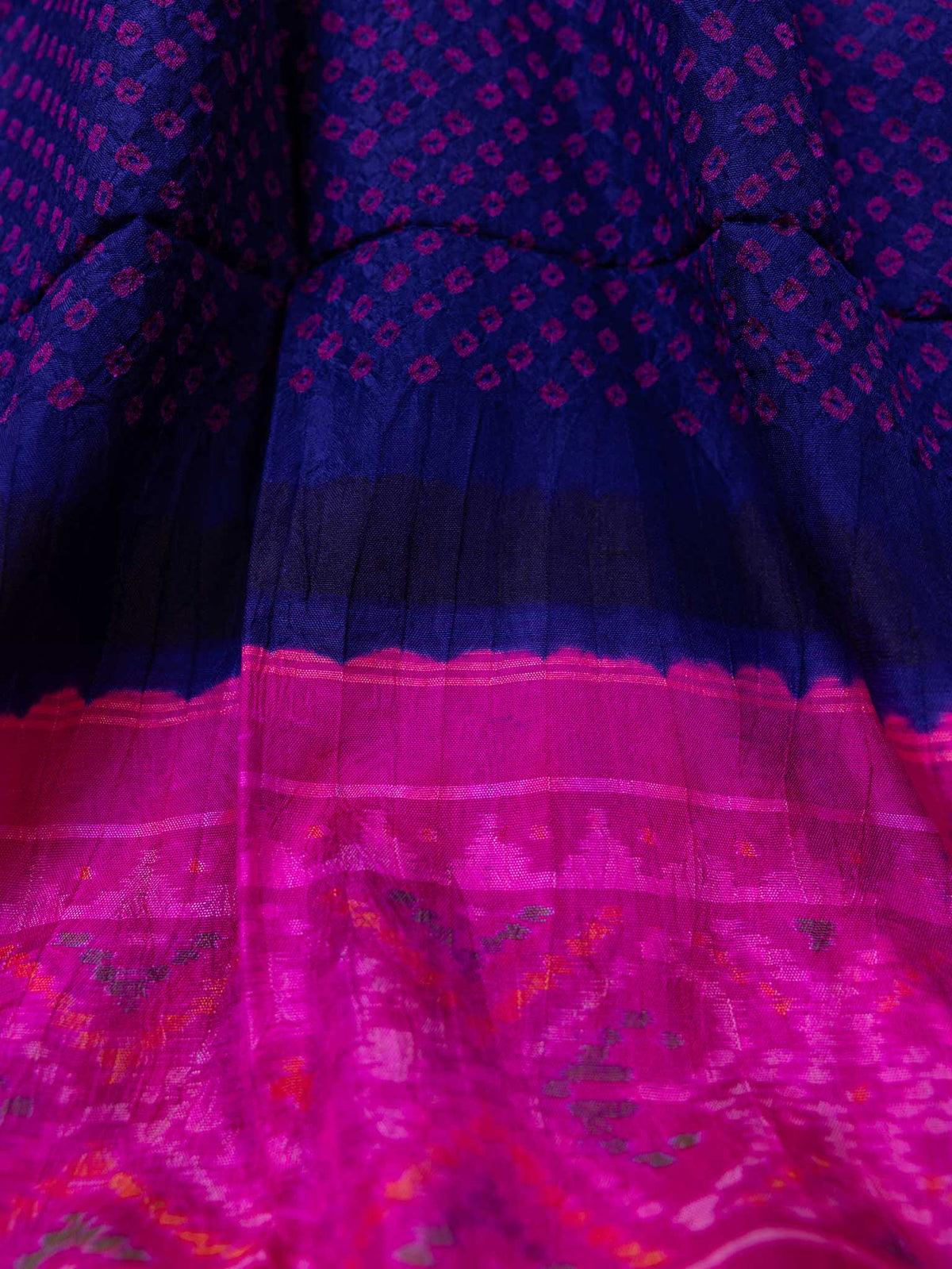 Bluish Purple & Rani Pink Patola Bandhani Saree