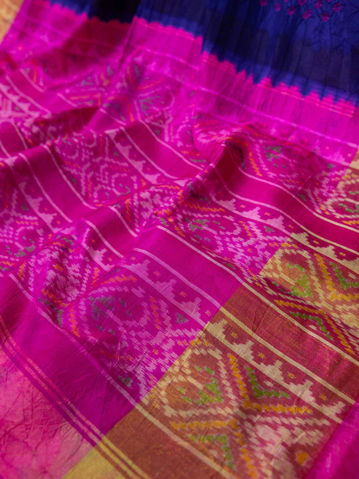 Bluish Purple & Rani Pink Patola Bandhani Saree