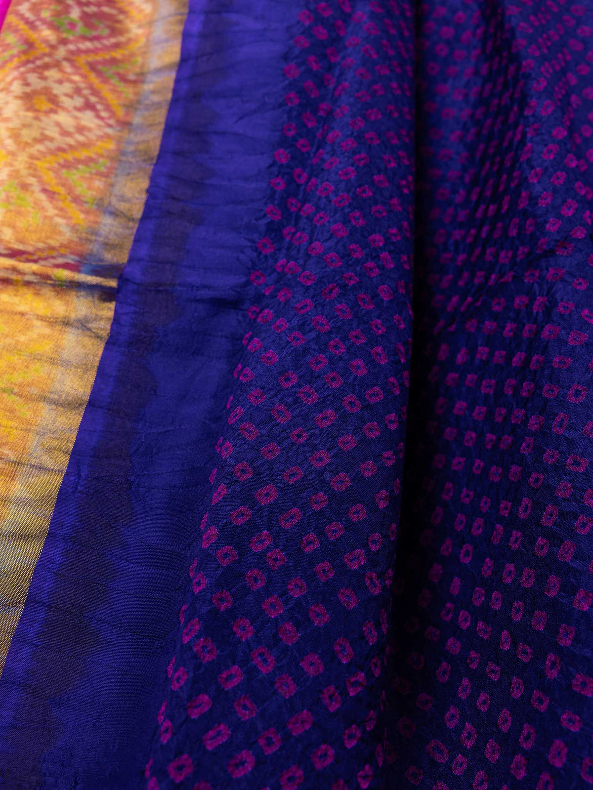 Bluish Purple & Rani Pink Patola Bandhani Saree