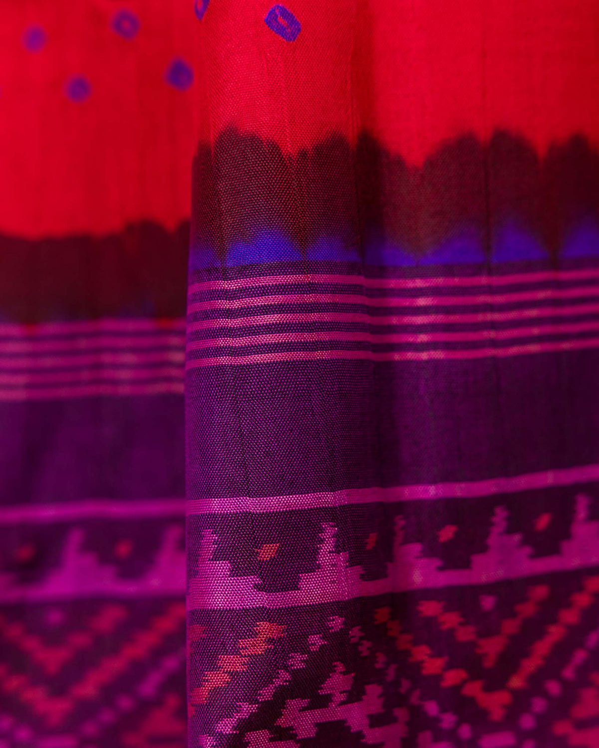 Red & Purple Pure Patola Bandhani Saree