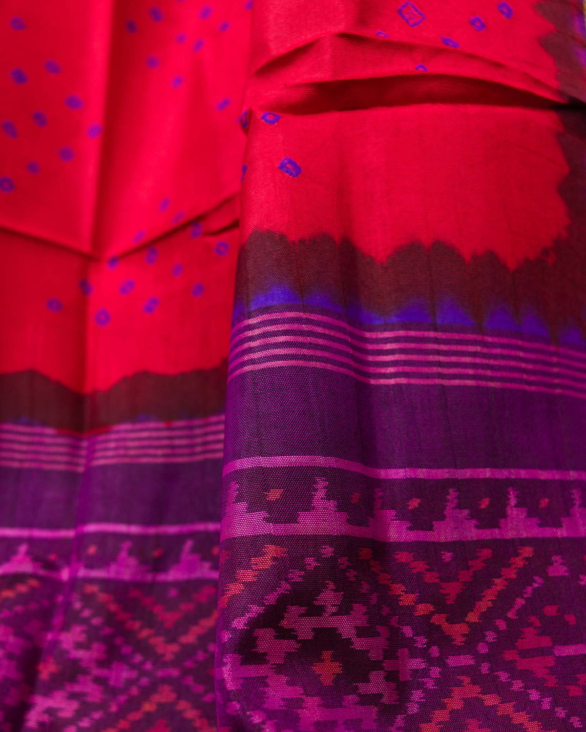 Red & Purple Pure Patola Bandhani Saree