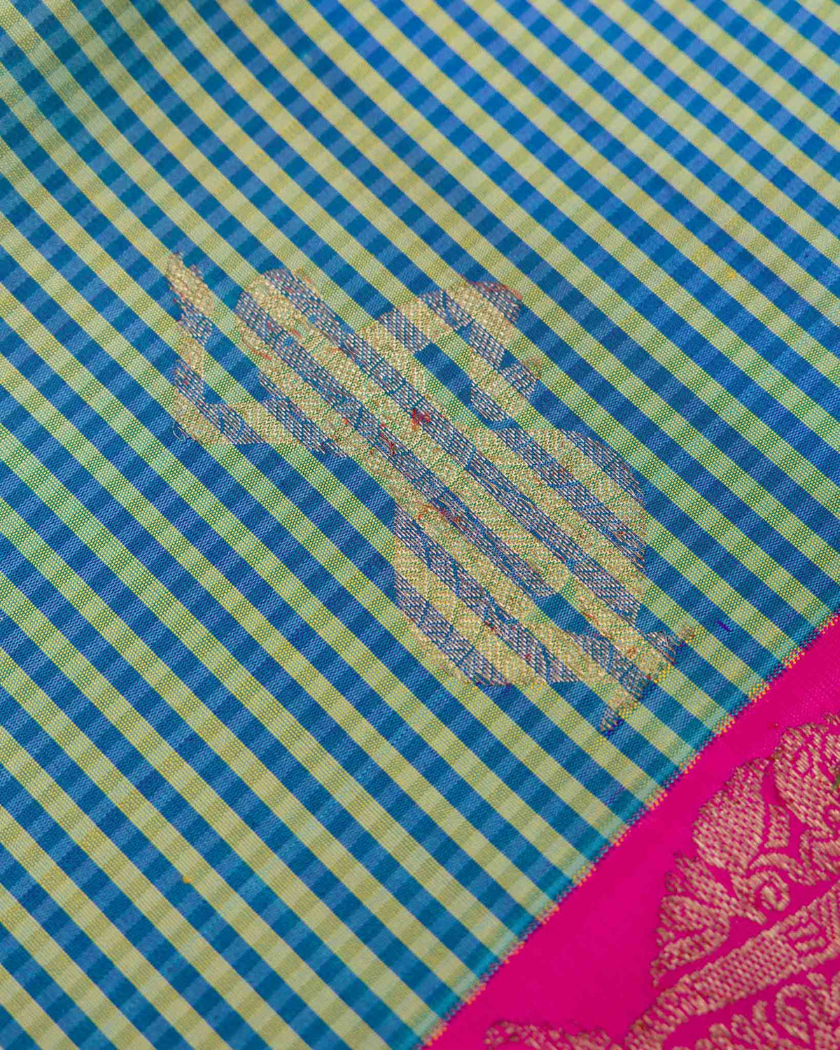 Peacock Blue & Rani Pink Dancing Motif 2gm Zari Kanjivaram