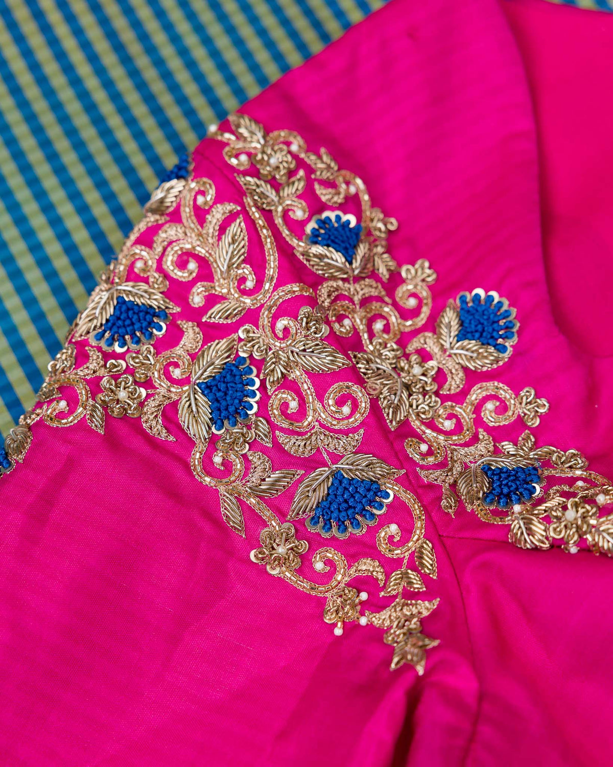 Peacock Blue & Rani Pink Dancing Motif 2gm Zari Kanjivaram