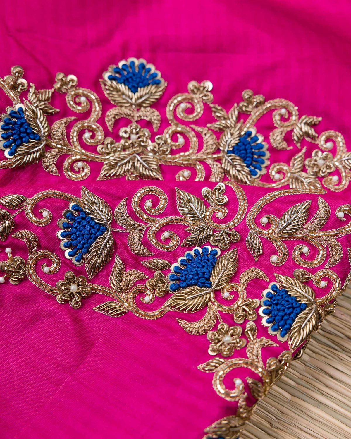 Peacock Blue & Rani Pink Dancing Motif 2gm Zari Kanjivaram
