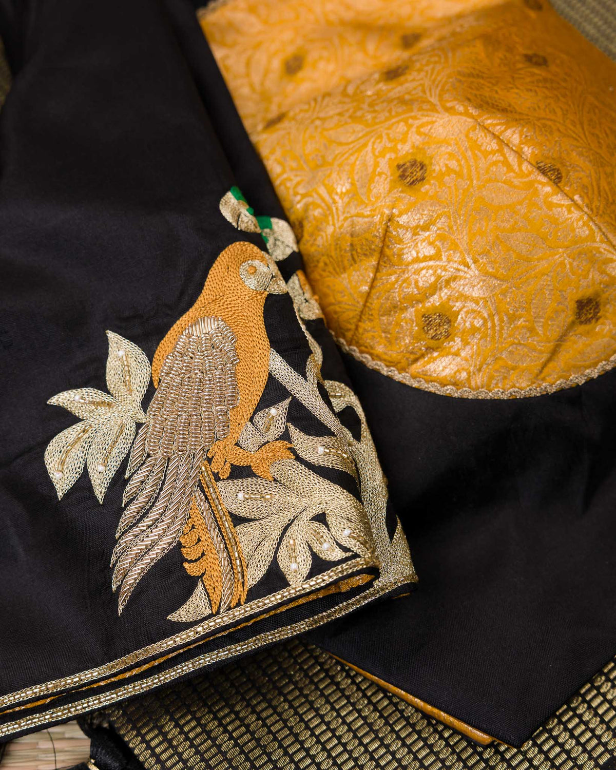 Black Contemporary Peacock Motif Kanjivaram