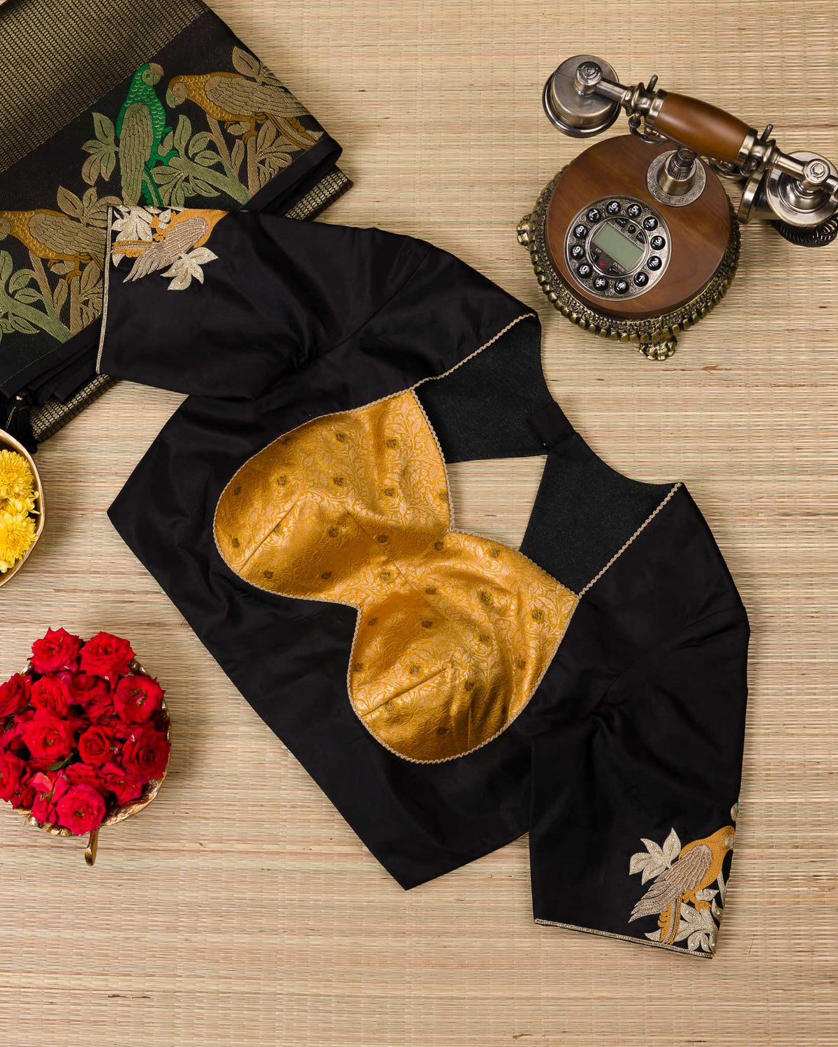 Black Contemporary Peacock Motif Kanjivaram