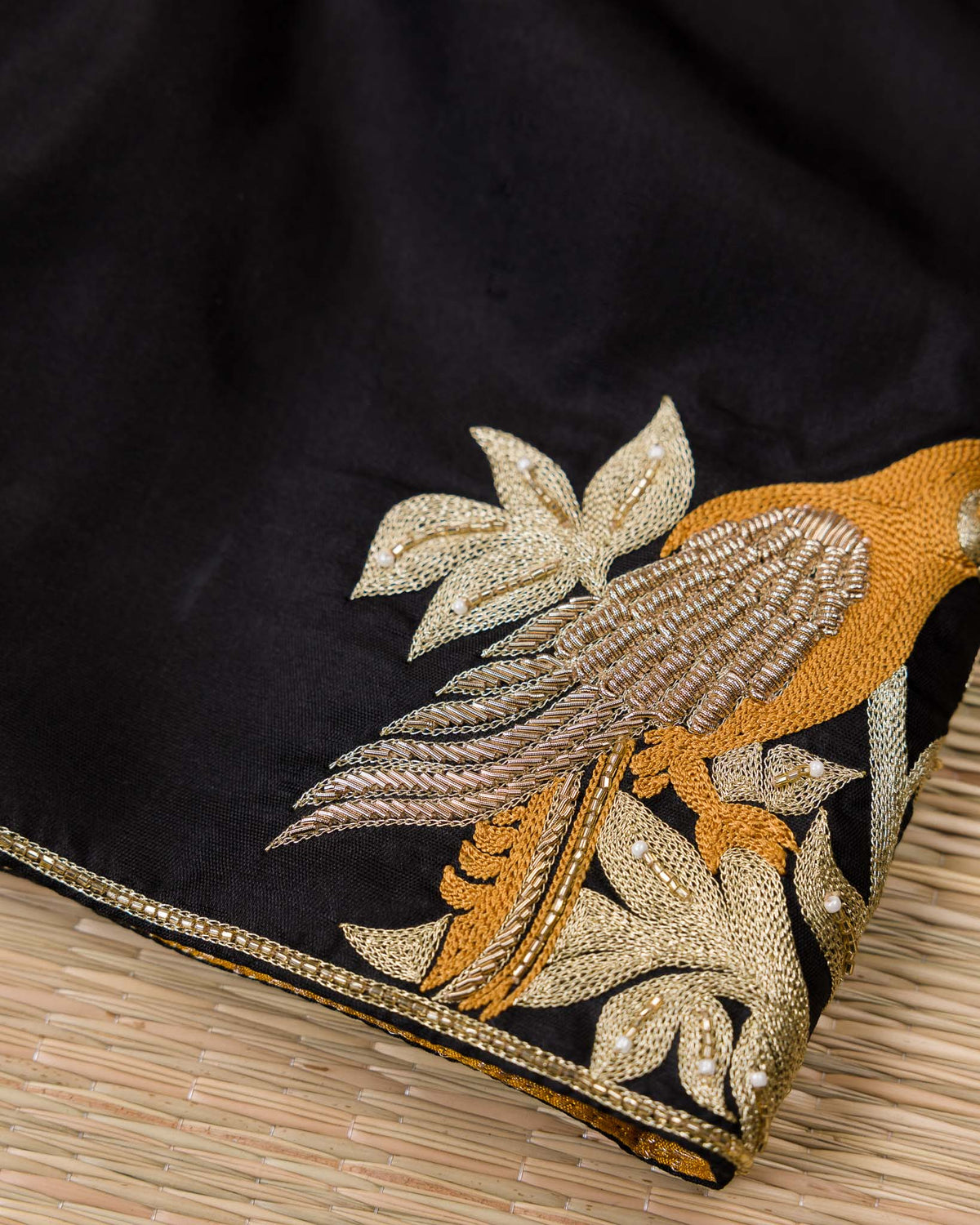 Black Contemporary Peacock Motif Kanjivaram