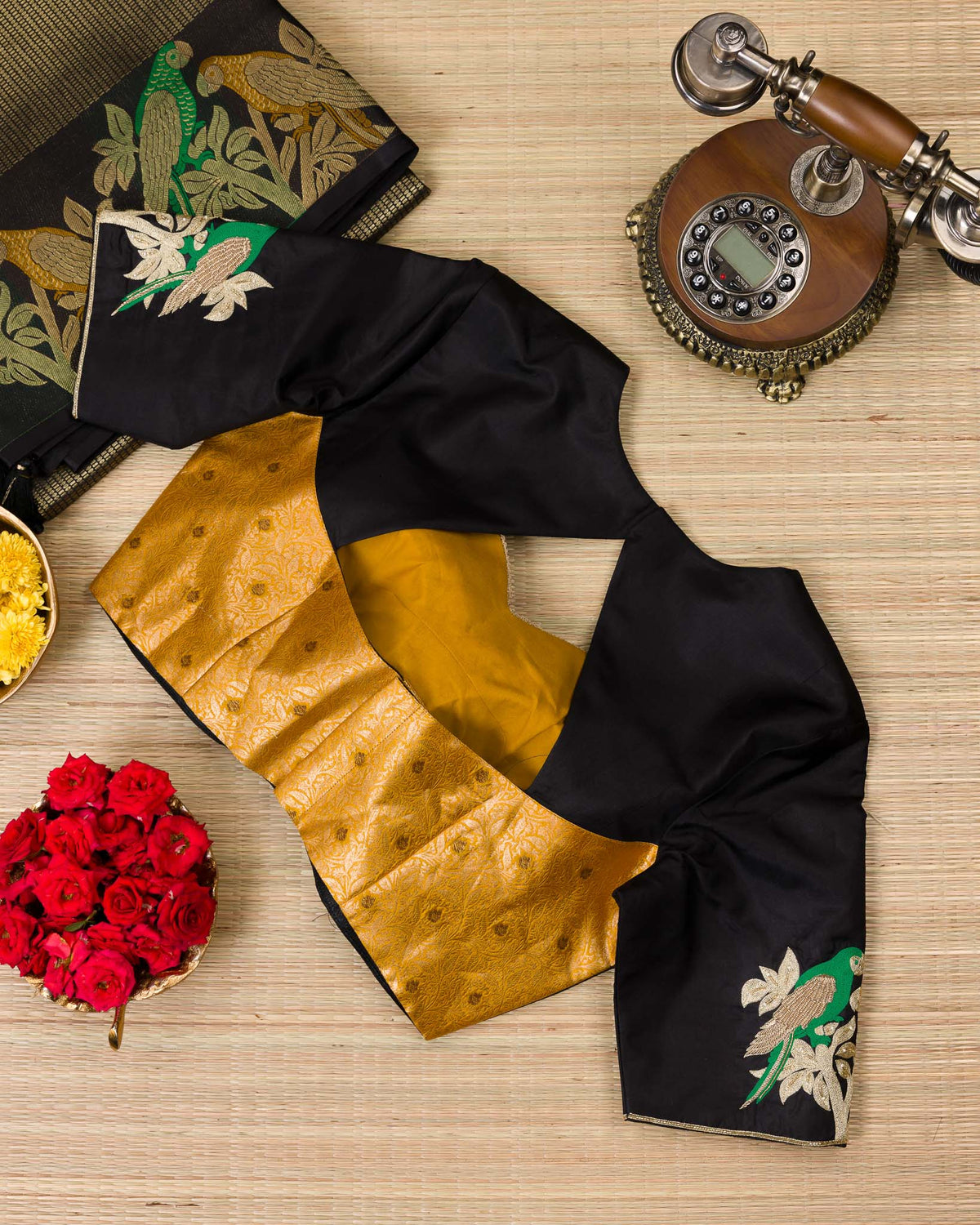 Black Contemporary Peacock Motif Kanjivaram