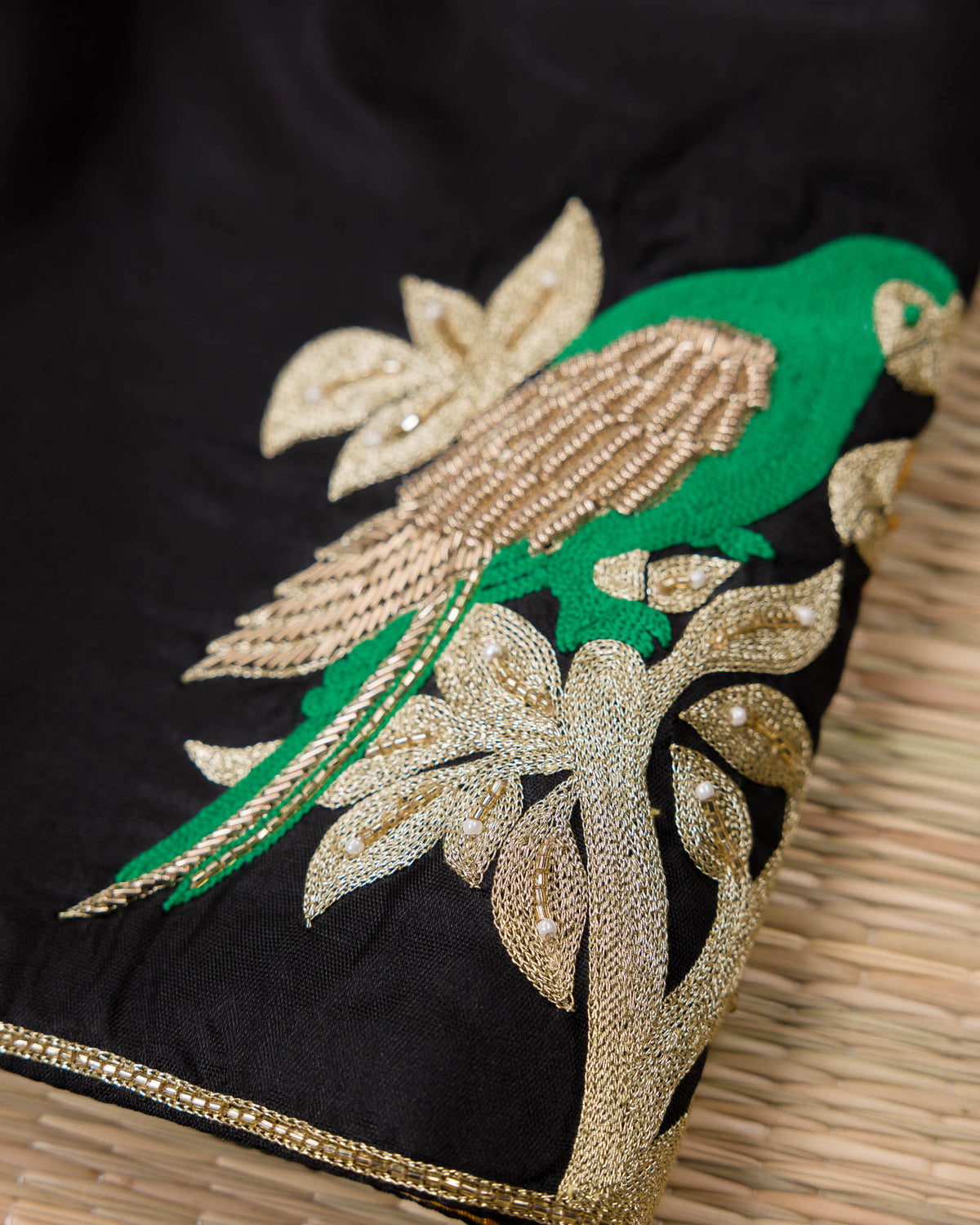 Black Contemporary Peacock Motif Kanjivaram