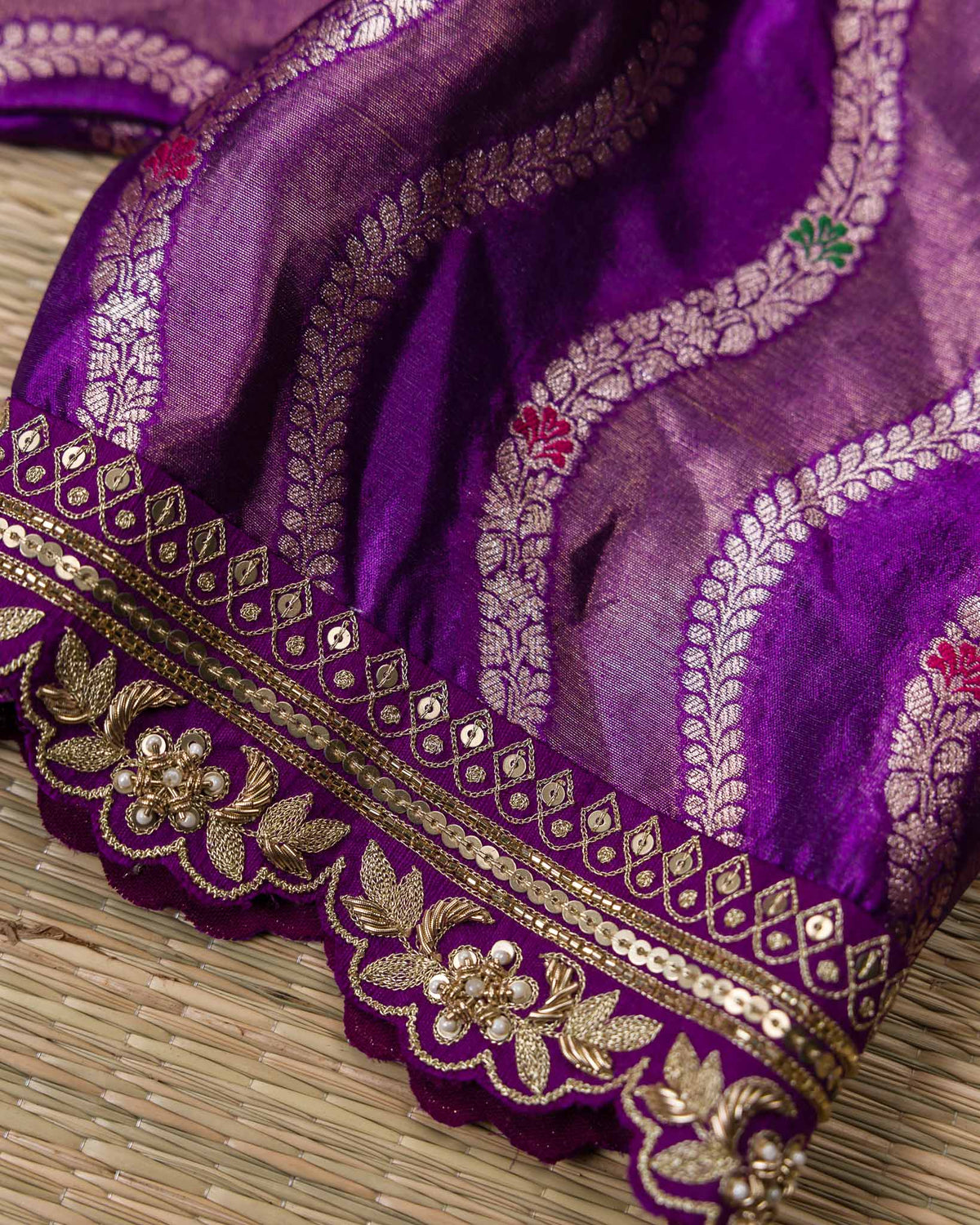 Mint Green & Purple Pure Gadwal Handloom with Banaras Blouse