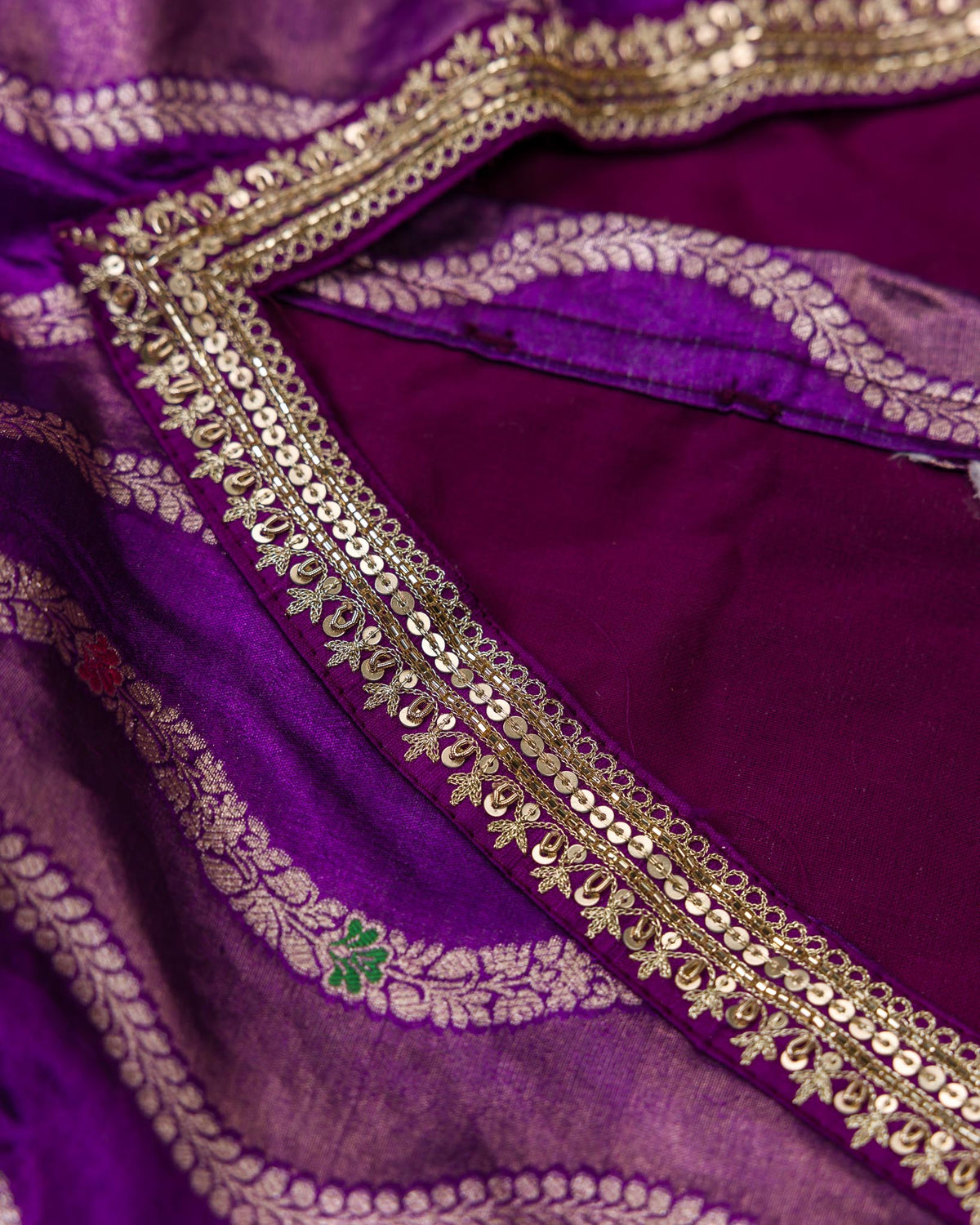 Mint Green & Purple Pure Gadwal Handloom with Banaras Blouse