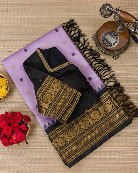 Lavender & Black Pure Handloom Gadwal