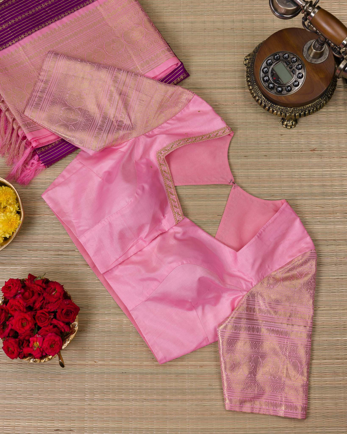 Pure Kanjivaram with Veldhari Weave & Maggam Blouse