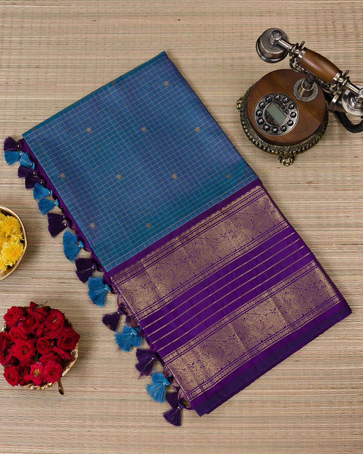 Vintage Blue & Purple Pure Kanjivaram with Maggam Blouse