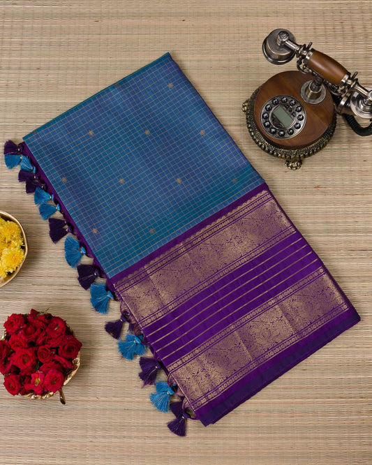 Vintage Blue & Purple Pure Kanjivaram with Maggam Blouse