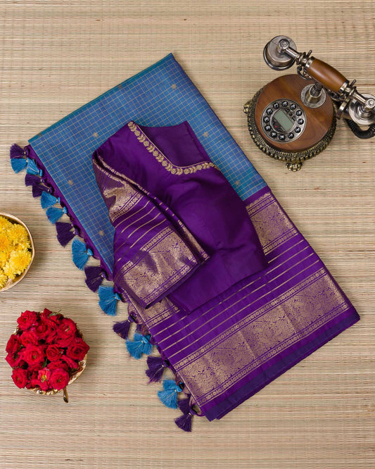 Vintage Blue & Purple Pure Kanjivaram with Maggam Blouse