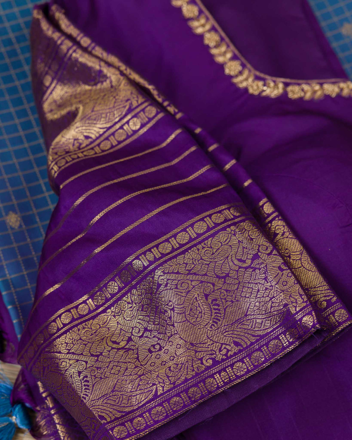 Vintage Blue & Purple Pure Kanjivaram with Maggam Blouse