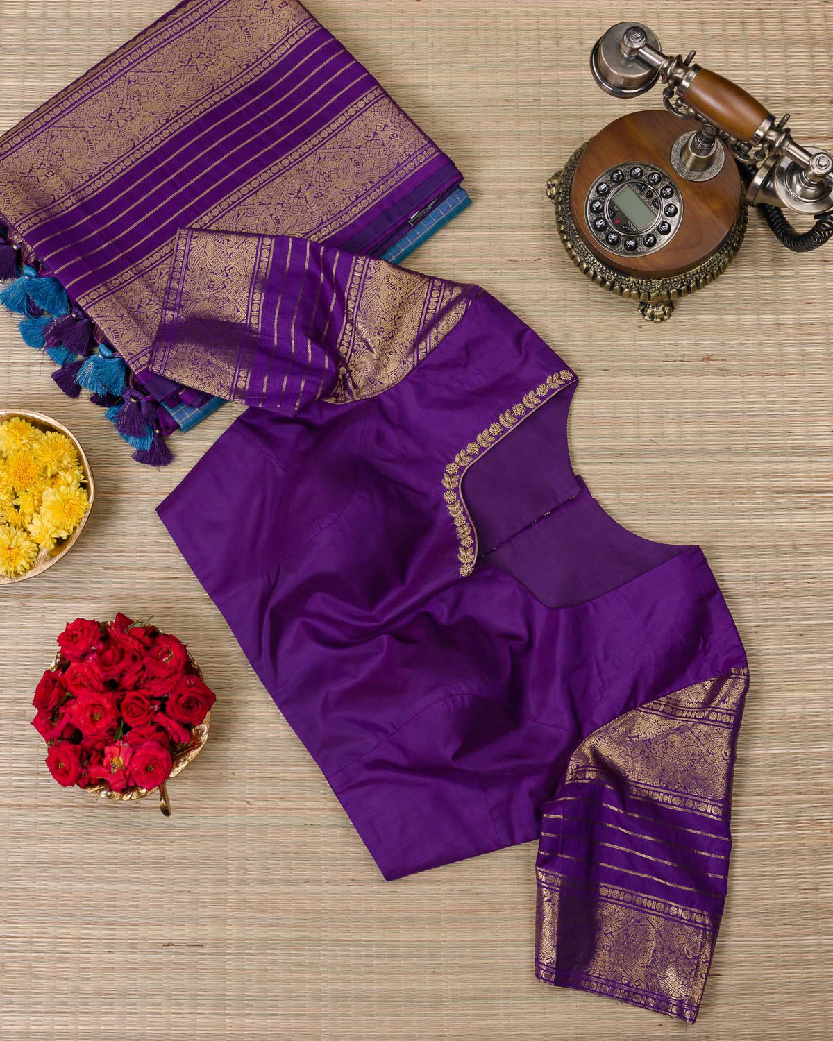 Vintage Blue & Purple Pure Kanjivaram with Maggam Blouse