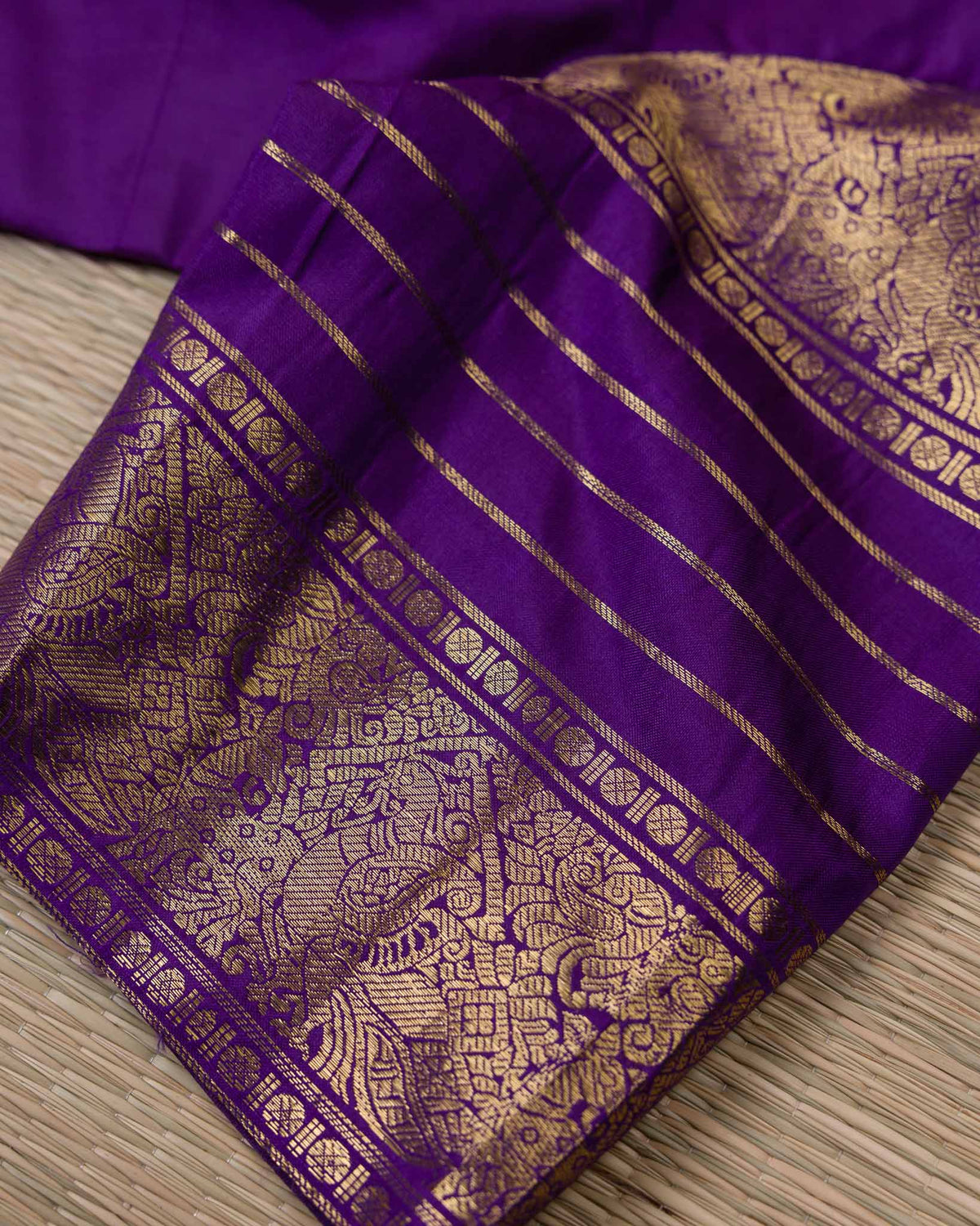 Vintage Blue & Purple Pure Kanjivaram with Maggam Blouse