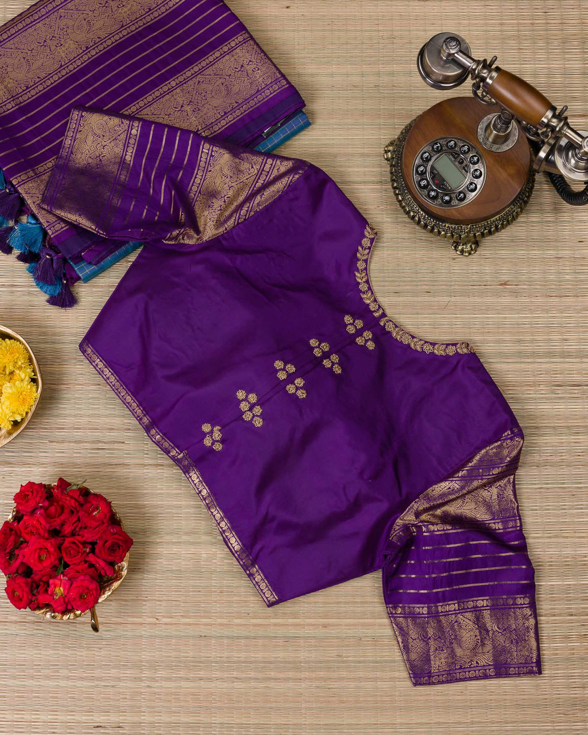 Vintage Blue & Purple Pure Kanjivaram with Maggam Blouse