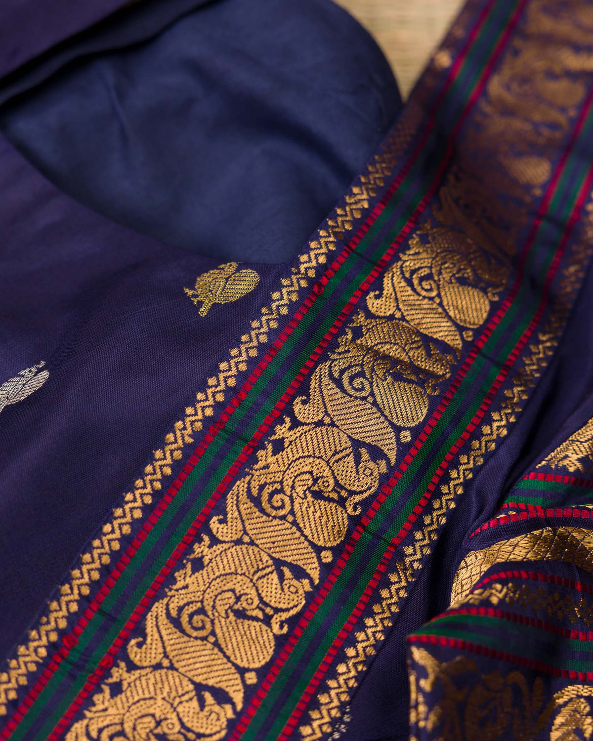 Aqua Blue & Navy Pure Tissue Gadwal with Varasapeti Border