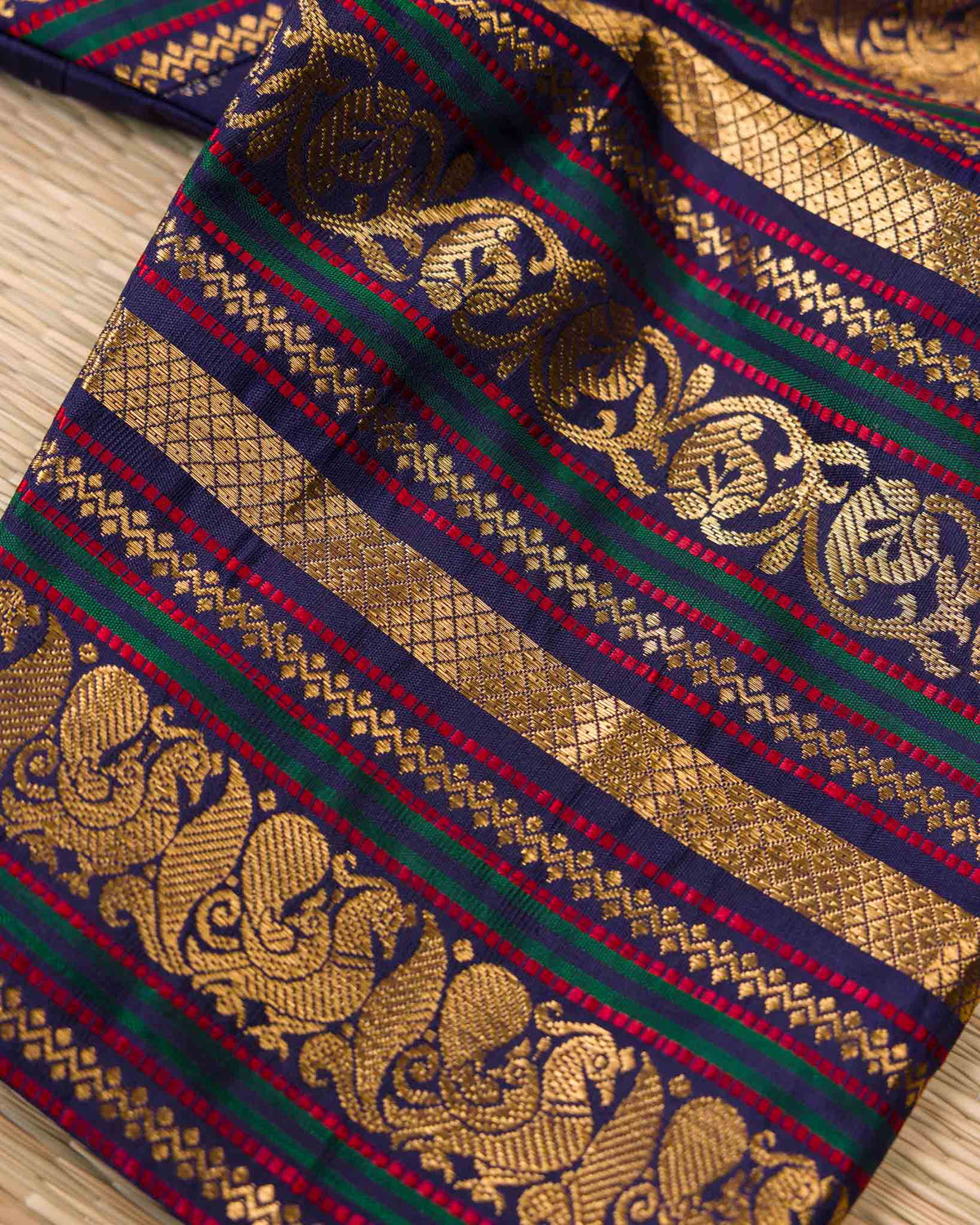 Aqua Blue & Navy Pure Tissue Gadwal with Varasapeti Border