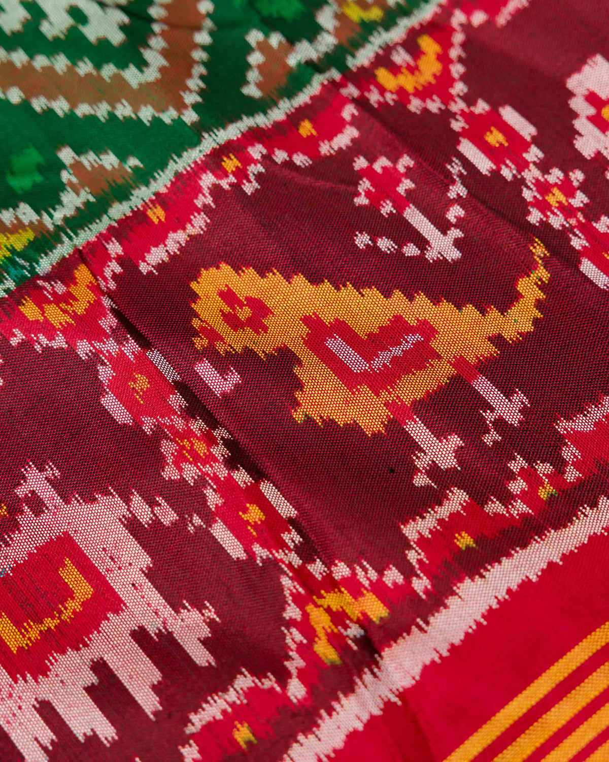 Green & Red Single Weave Patola Saree