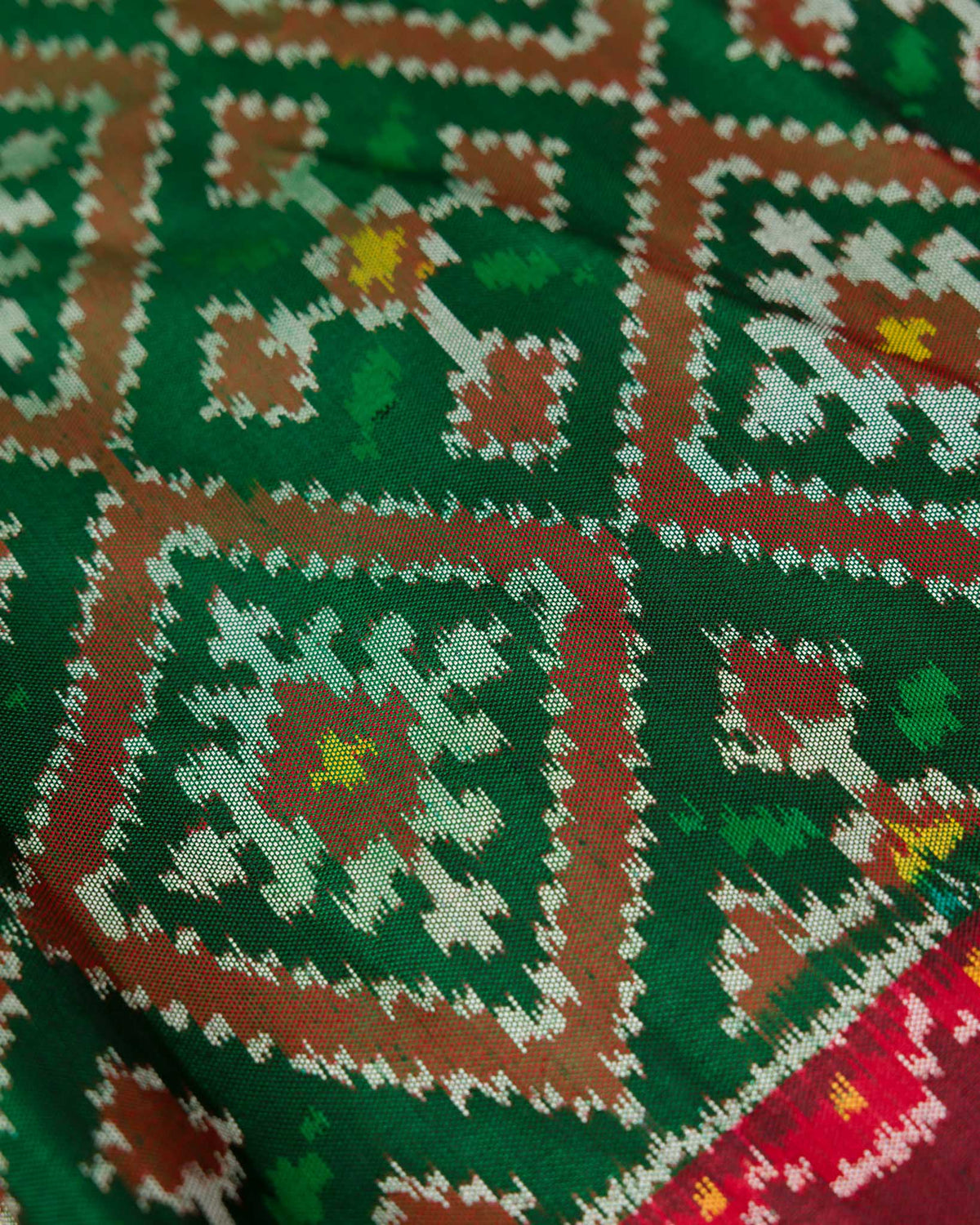 Green & Red Single Weave Patola Saree