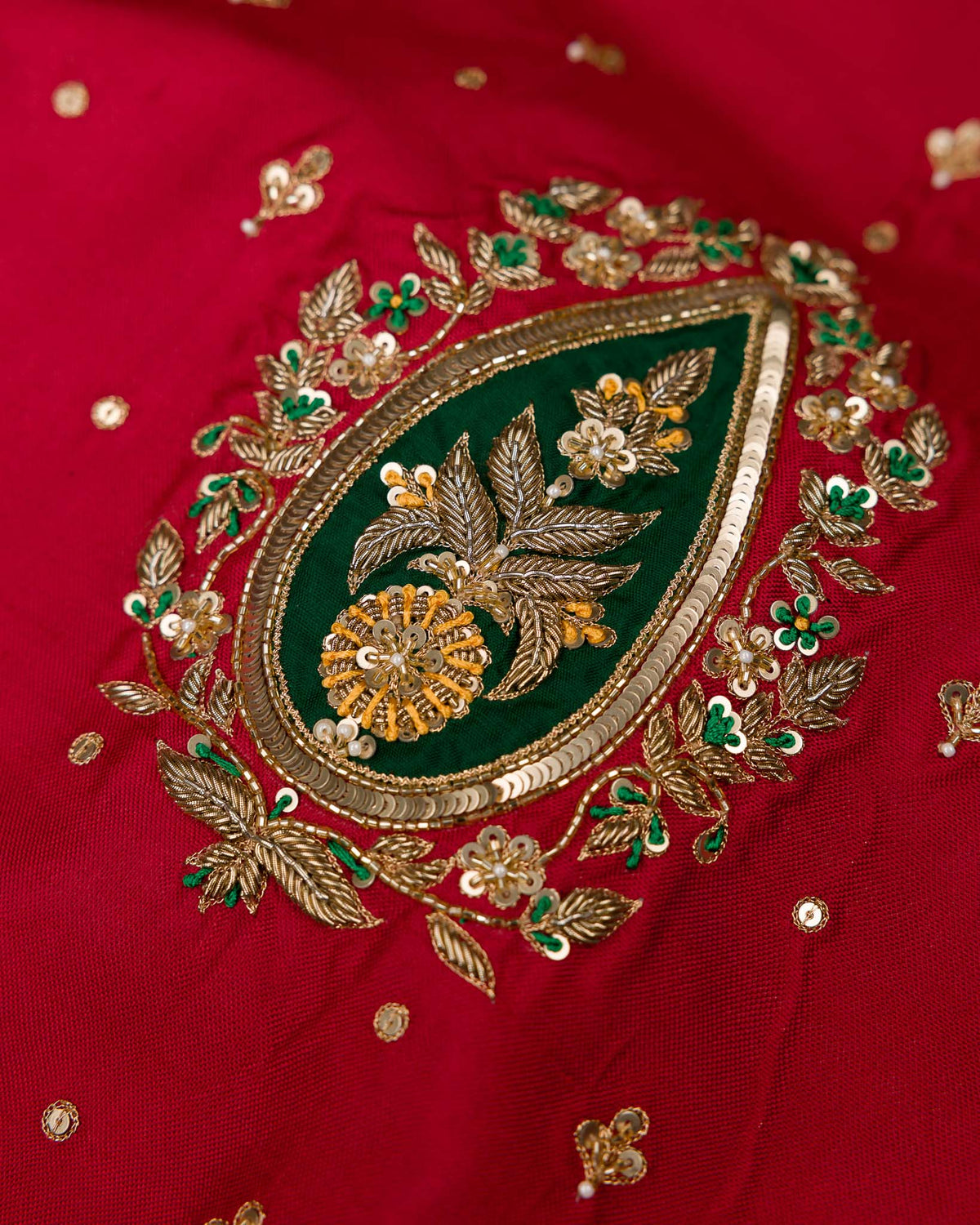 Green & Red Single Weave Patola Saree