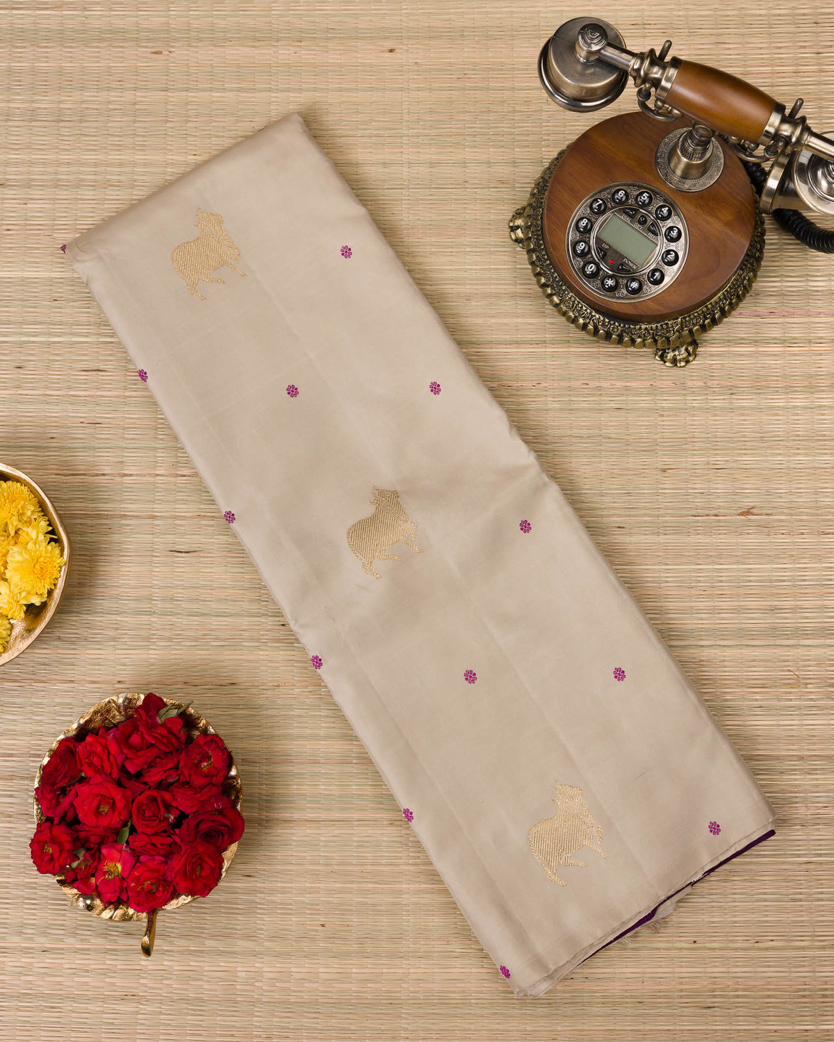 Soft Ivory & Purple 2gm Zari Kanjivaram with Maggam Blouse