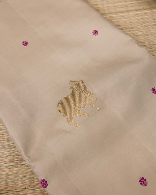 Soft Ivory & Purple 2gm Zari Kanjivaram with Maggam Blouse