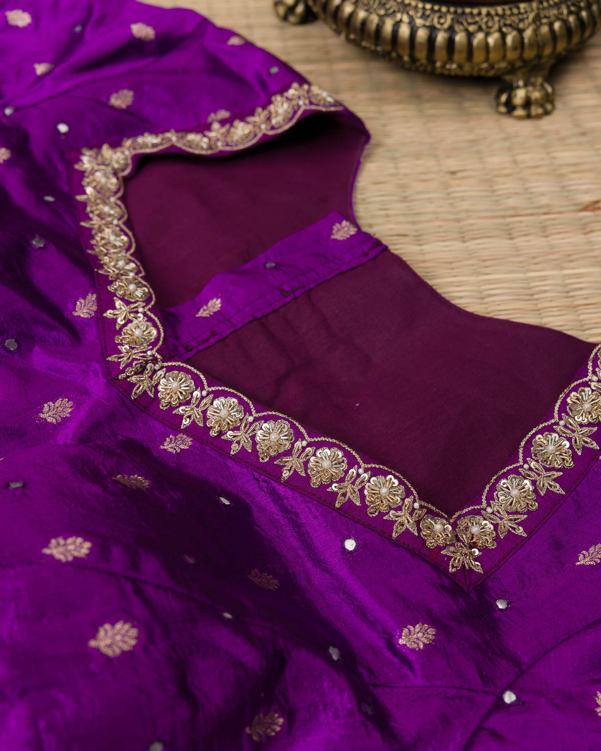 Soft Ivory & Purple 2gm Zari Kanjivaram with Maggam Blouse