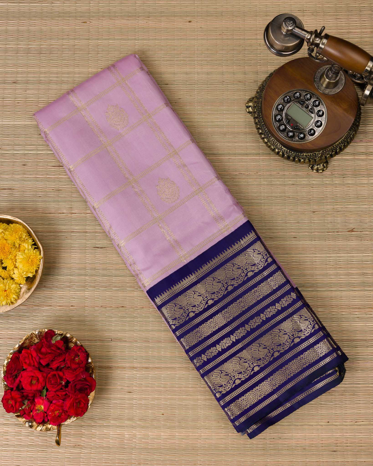 Pink & Blue 1 GM Kanjivaram – Classic Checks
