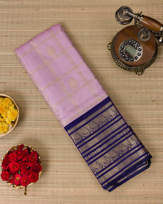 Pink & Blue 1 GM Kanjivaram – Classic Checks