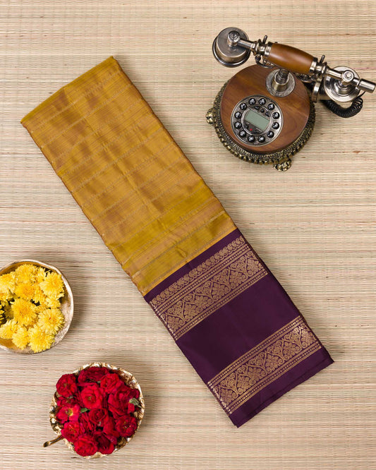 Real Zari Kanjivaram – Vintage Mustard & Deep Purple