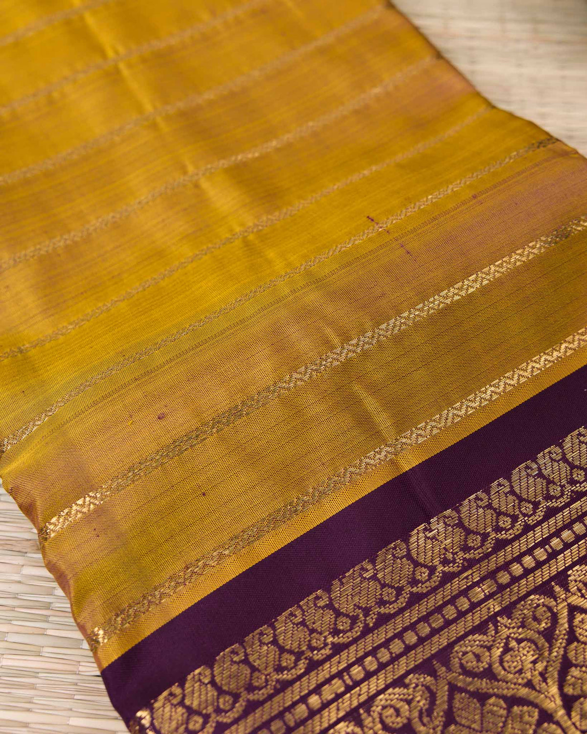 Real Zari Kanjivaram – Vintage Mustard & Deep Purple