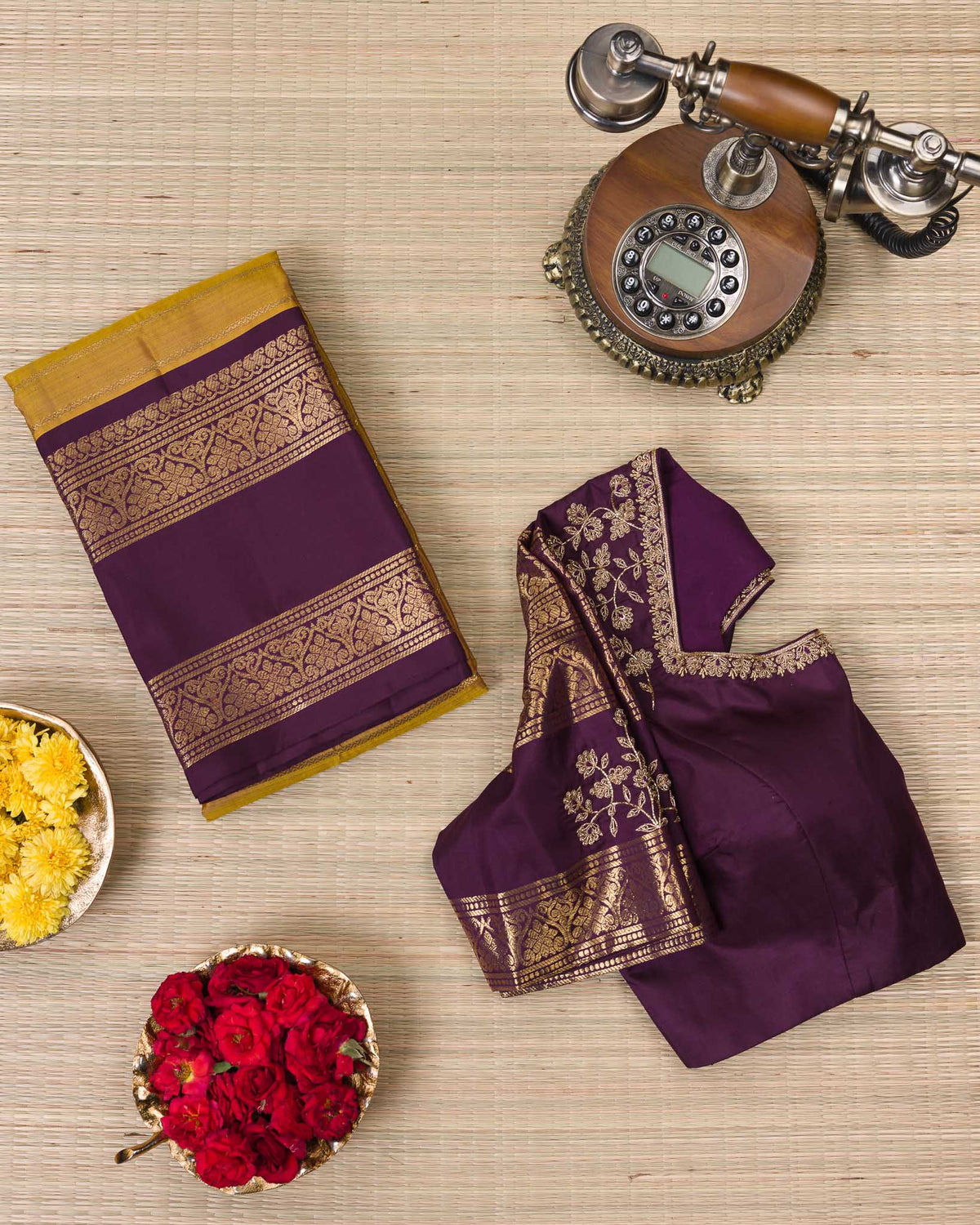 Real Zari Kanjivaram – Vintage Mustard & Deep Purple