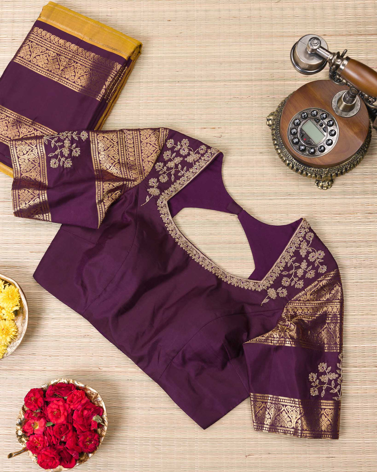 Real Zari Kanjivaram – Vintage Mustard & Deep Purple