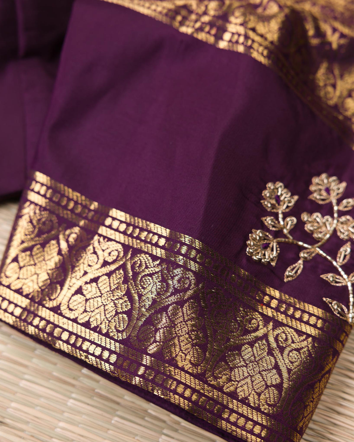 Real Zari Kanjivaram – Vintage Mustard & Deep Purple