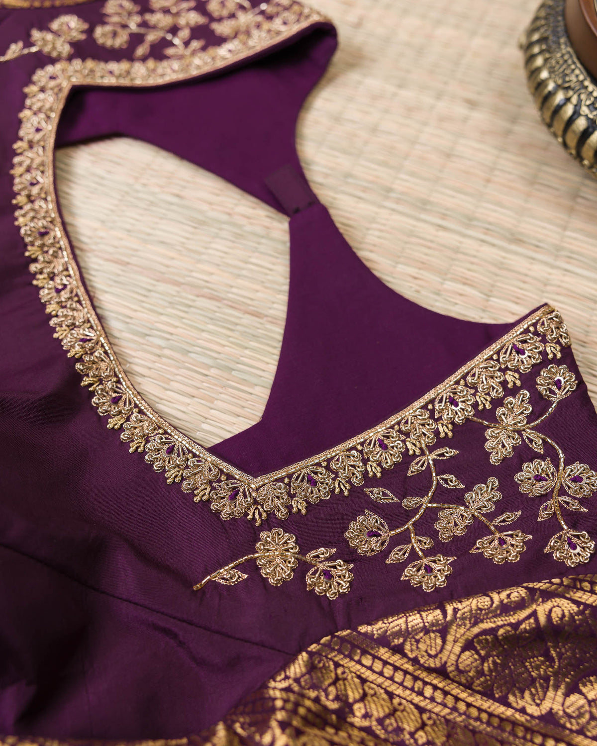 Real Zari Kanjivaram – Vintage Mustard & Deep Purple