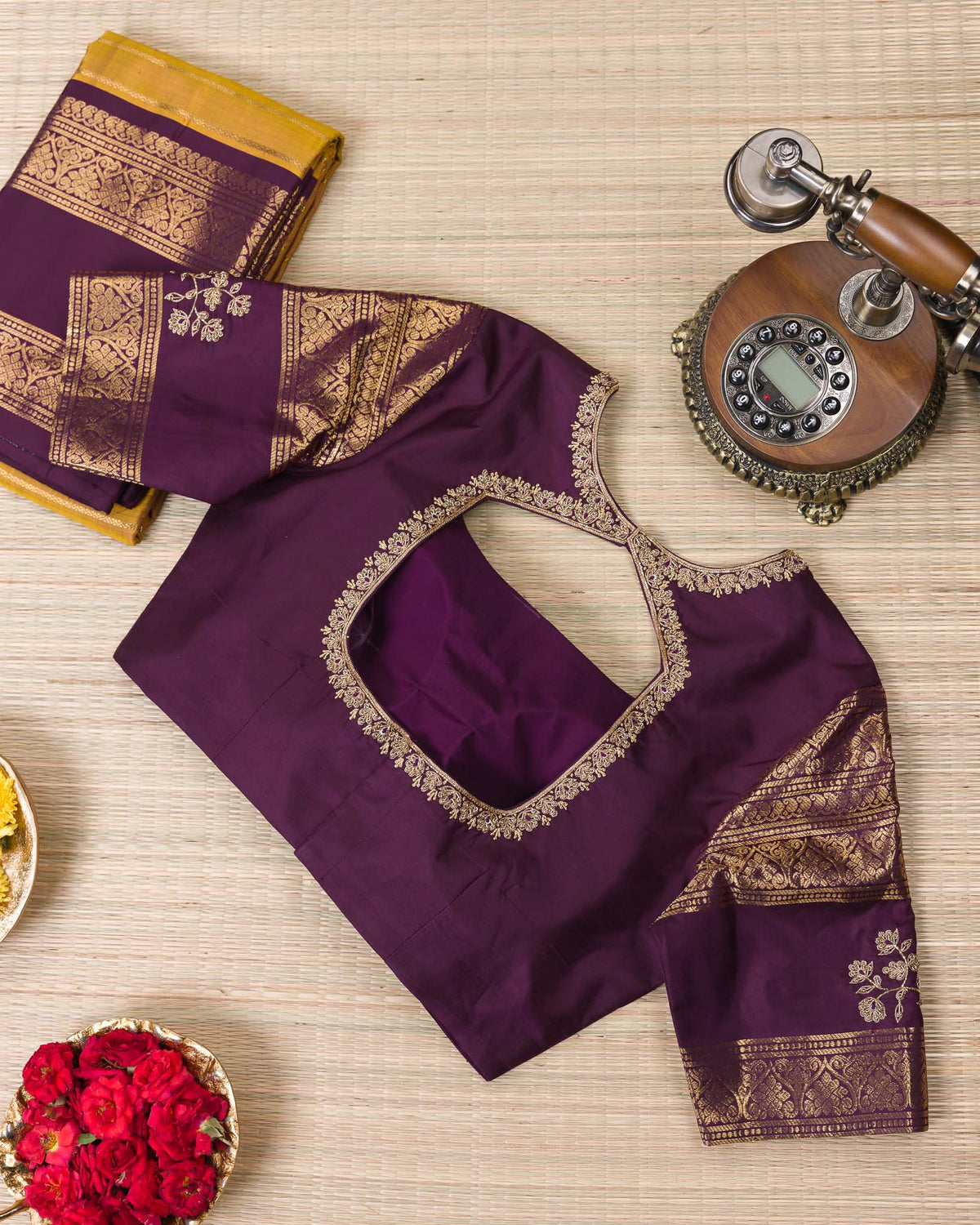 Real Zari Kanjivaram – Vintage Mustard & Deep Purple